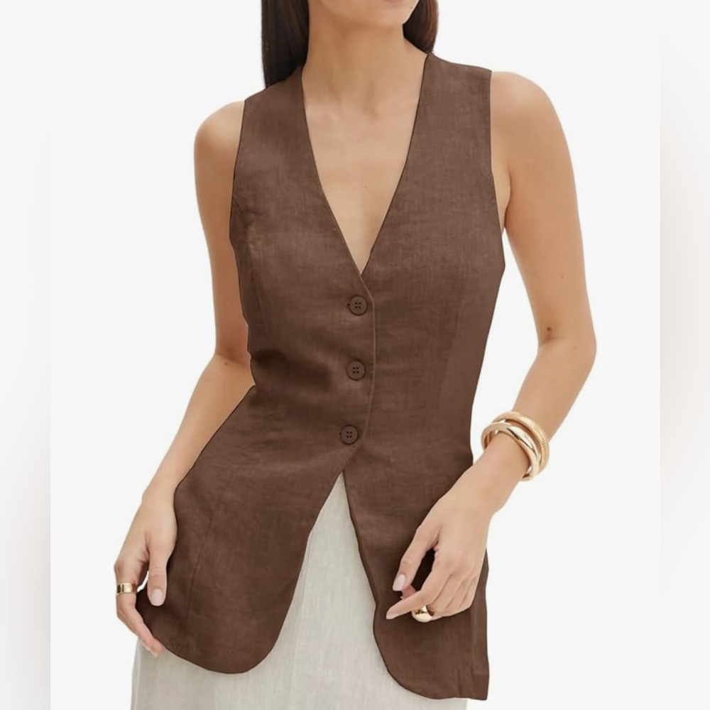 Linen 3 Button Sleeveless Vest